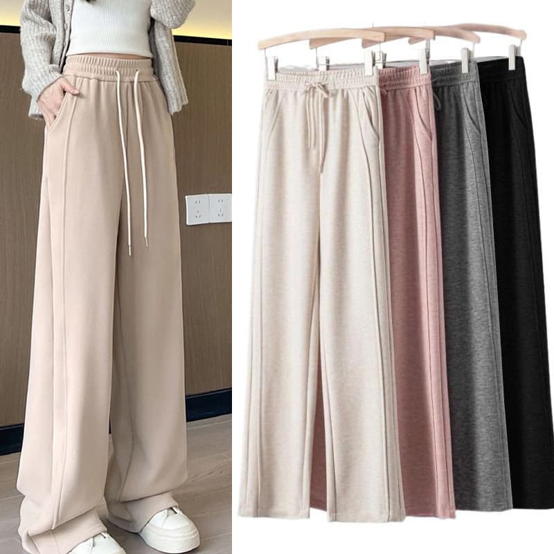 Antelope cashmere women's autumn and winter thickened plus velvet 2026 new loose American sweatpants high waist casual banana wide leg pants