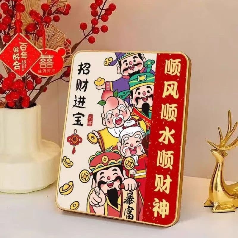 God of Wealth Creative Display Stand - National Trend Decor Painting for Living Room, Office Desktop, Viral Gift for Wealth Attraction