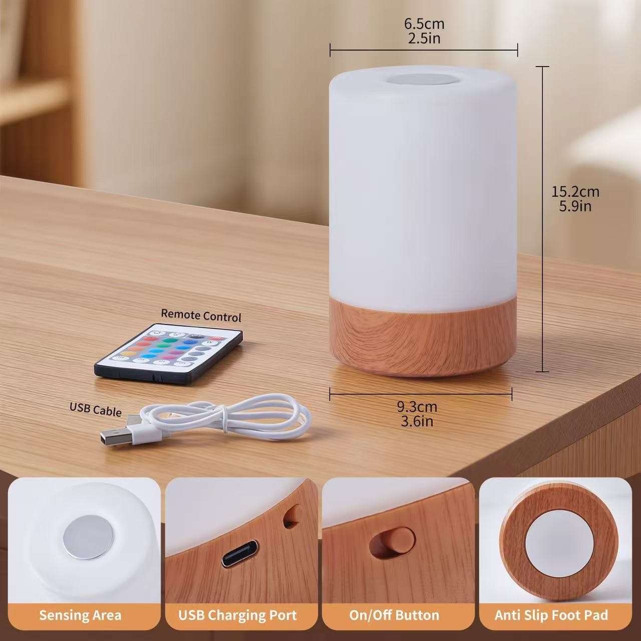 New Remote Touch Wood Grain Table Lamp Bedroom Nightstand Light Night Light Tap 13-Color Ambient Light Amazon Best Seller