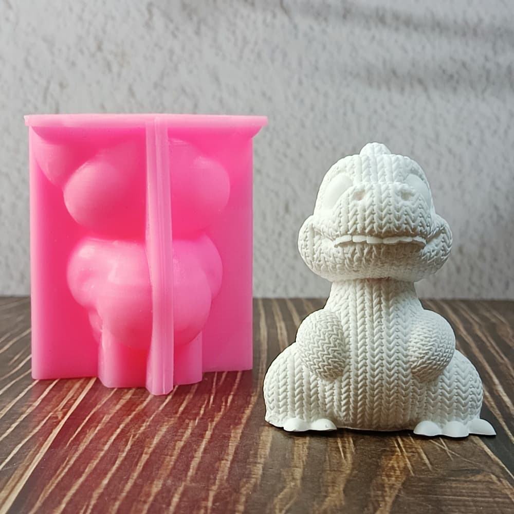 Crocheted dinosaur ornament candle plaster DIY plaster ornament candle holder silicone mold W0785