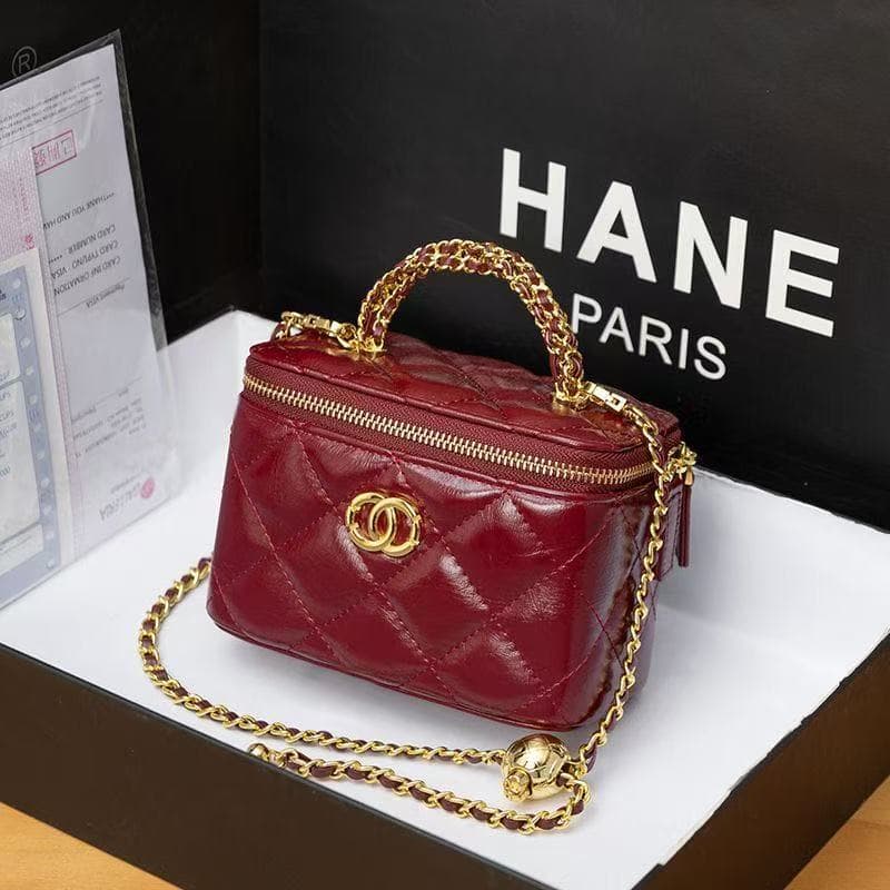 Small fragrant style cosmetic bag can be DIY goatskin plaid stitching shoulder bag chain box portable fan crossbody bag for women