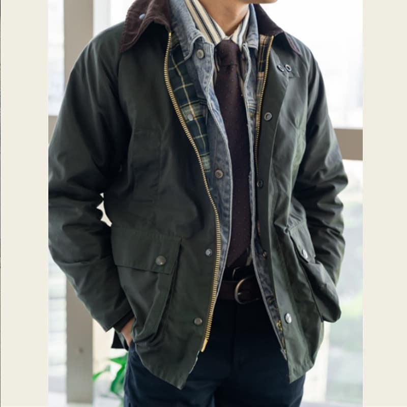 GDDQSDC Men's Retro Hunting Oil Wax Jacket Workwear Coat Thickened Cotton Breathable High Color Fastness Spring Autumn Fashion