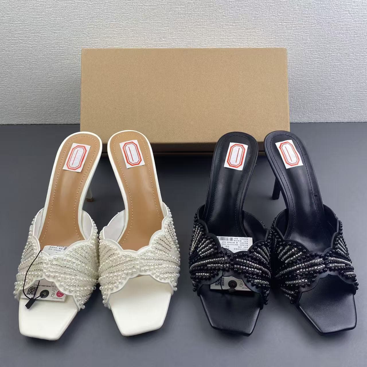 ZA2026 New Summer Women's Square Toe Slingback Artificial Pearl Stiletto Sandals European and American Ladies Sandals