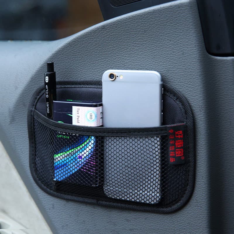 Cross-border multifunctional vehicle mobile phone storage net pocket storage adhesive storage bag in-car seat back storage bag universal