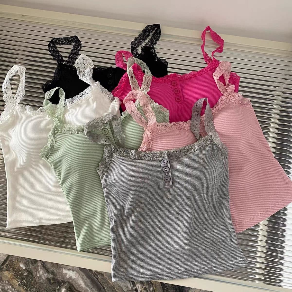 Pure and Sexy Ribbed Cotton Lace Camisole Backless Top with Built-in Pads, Wrap and Layering Short Top