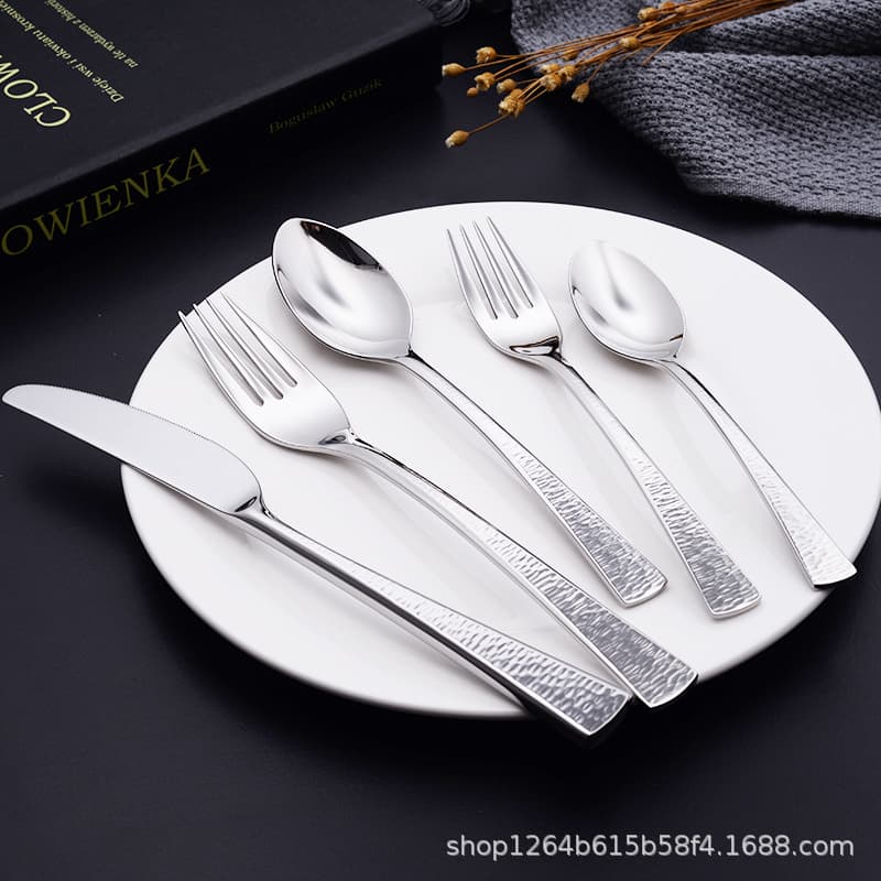 Stainless Steel Knife Fork Spoon Creative Cross-border Gold Wood Grain Western Tableware Four-piece Set Stone Texture Handle Knife Fork Spoon