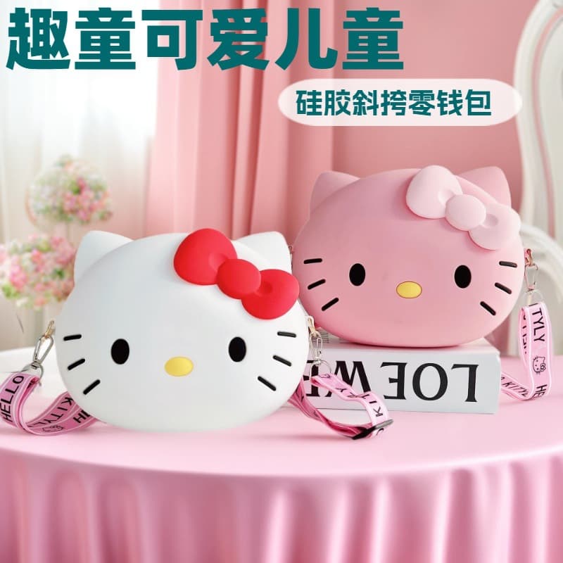 2022 summer new children's bag men's and women's cute cartoon silicone Hello Kitty messenger bag little girl snack bag