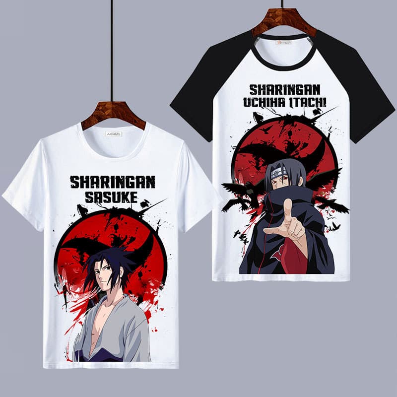 Naruto Anime Fashion Collaboration Short Sleeve T-Shirt Naruto Sasuke Itachi Summer Loose Tee for Men and Women