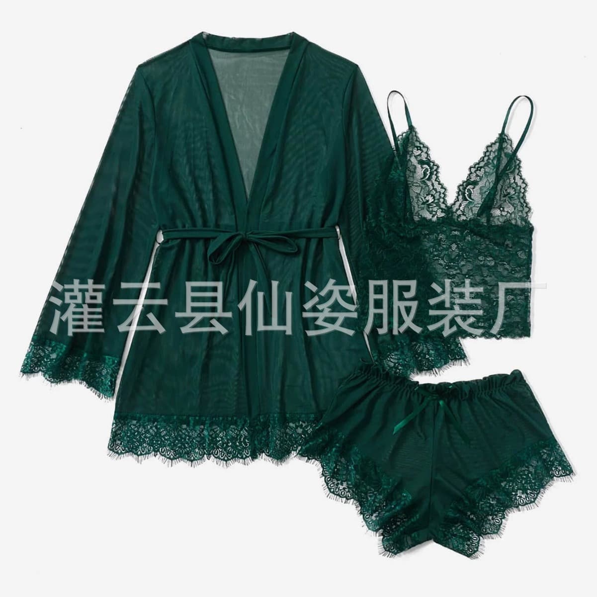 New Cross-Border European and American Women's Pajama Set Lace Camisole Women's Summer Set with Robe Factory Direct Wholesale