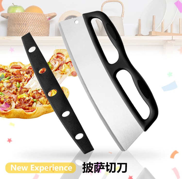 Pizza Scraper, Double-Handle Pizza Knife, PP Handle Semi-Circular Curved Knife, Pizza Rock Knife, Stainless Steel Pizza Cutter
