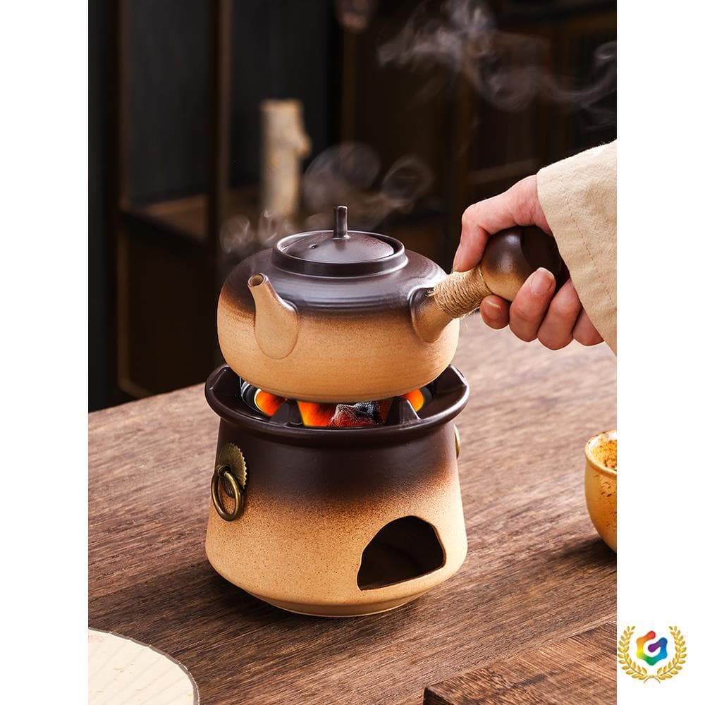Handmade Retro Mini Charcoal Stove with Chaozhou Ceramic Pot, Outdoor Tea Boiling and Heating Set