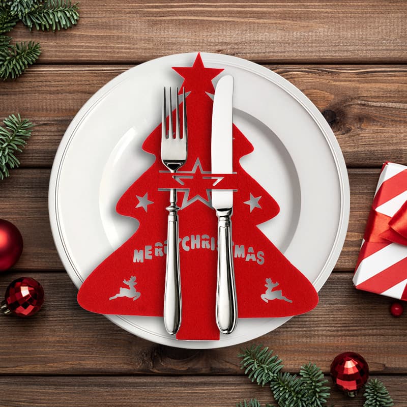 Can be made into various styles: Christmas tree cutlery holder, felt fork and spoon bag, Christmas dining table, cutlery bag, Christmas decoration
