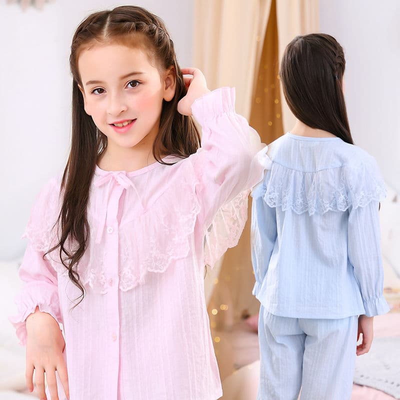 2024 Spring New Children's Pajama Set for Girls, Long Sleeve Long Pants Cotton Sleepwear