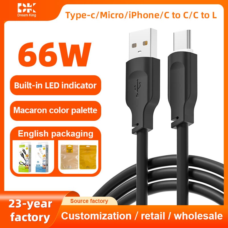 66W Fast Charging Cable with LED for Huawei Type-C iPhone15