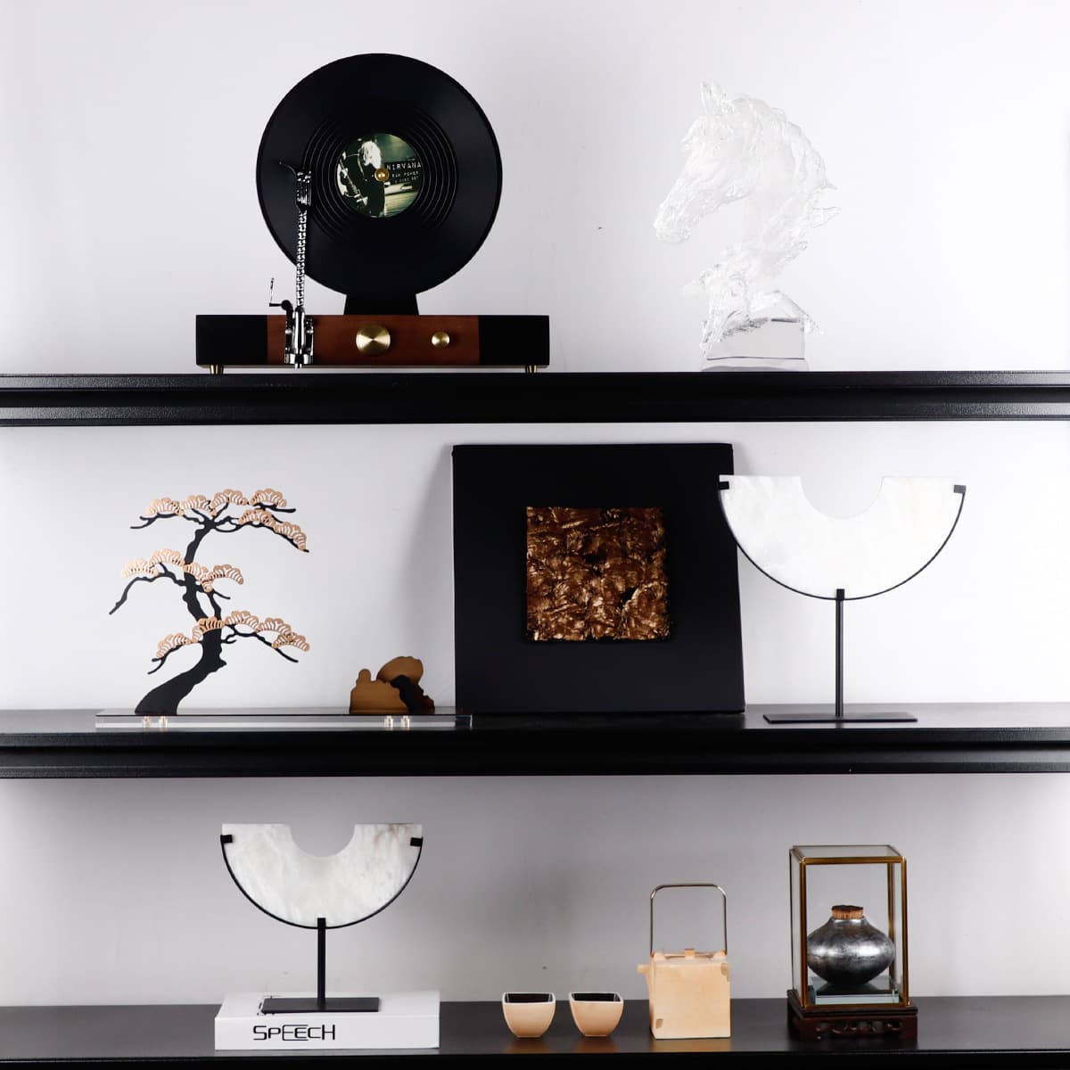 High-end Light Luxury Showroom Bookshelf Chinese Decorative Ornaments Office Living Room TV Cabinet Soft Decoration Artwork