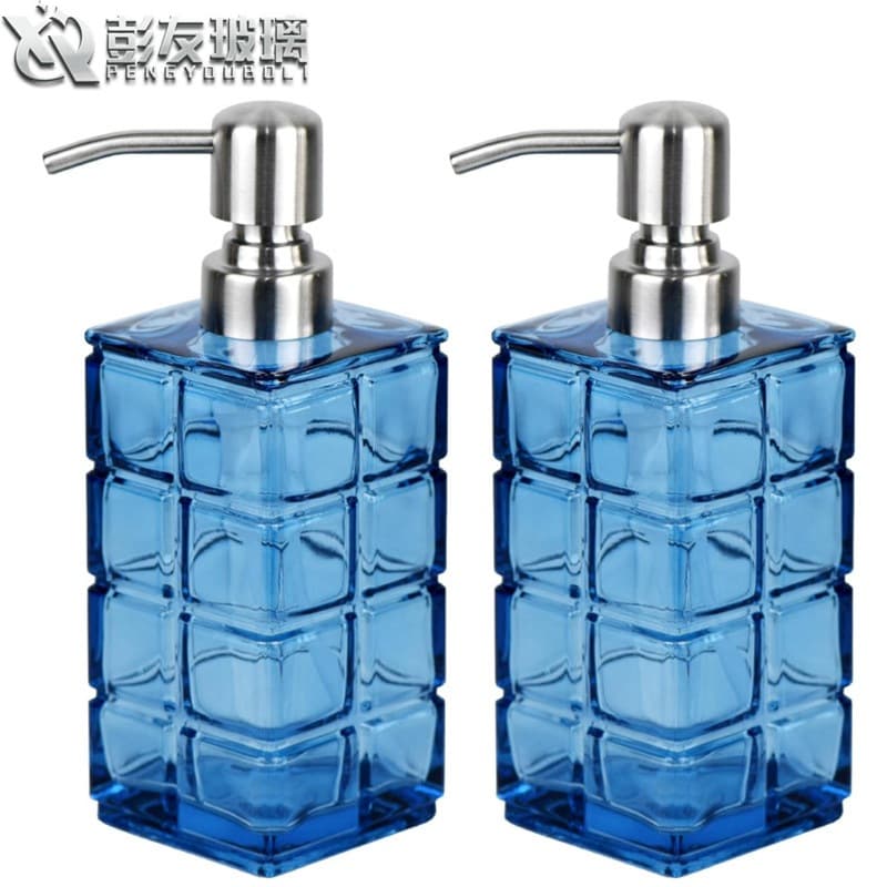 Factory direct supply 360m square glass bottle stainless steel shampoo hand soap kitchen bathroom diamond soap dispenser bottle