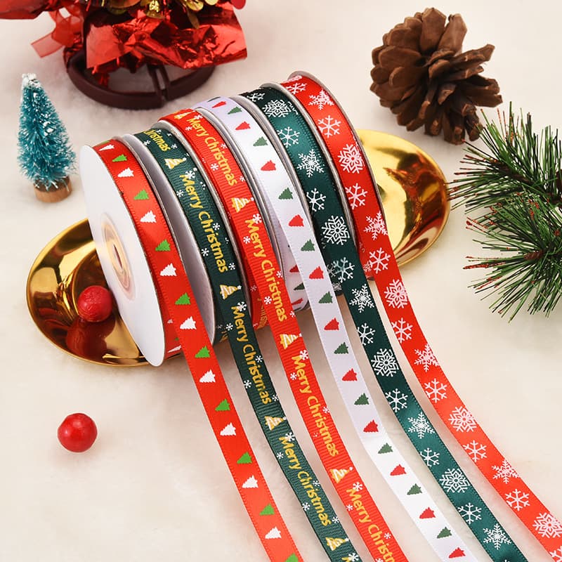 Threaded hot stamping satin ribbon bow gift decoration Christmas ribbon baking cake ribbon gift packaging in stock