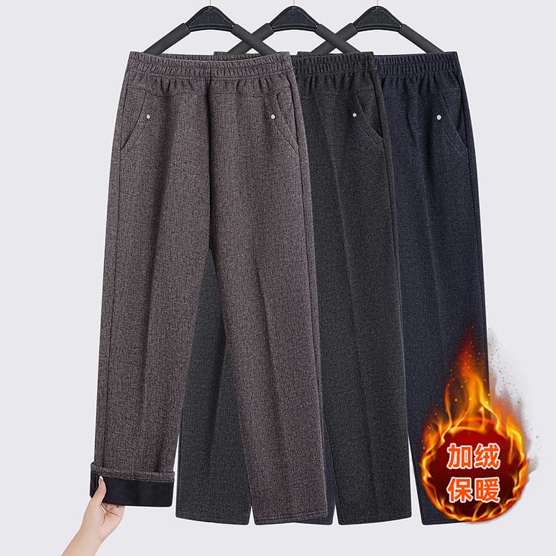 Middle-aged and elderly women's autumn and winter plus fleece pants, spring and autumn mother's woolen pants, old ladies' elastic high-waisted warm pants