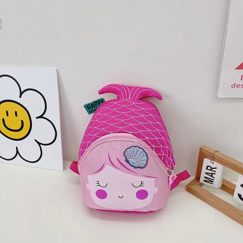 Korean-style nylon cartoon mermaid backpack for kids, lightweight small backpack for kindergarten