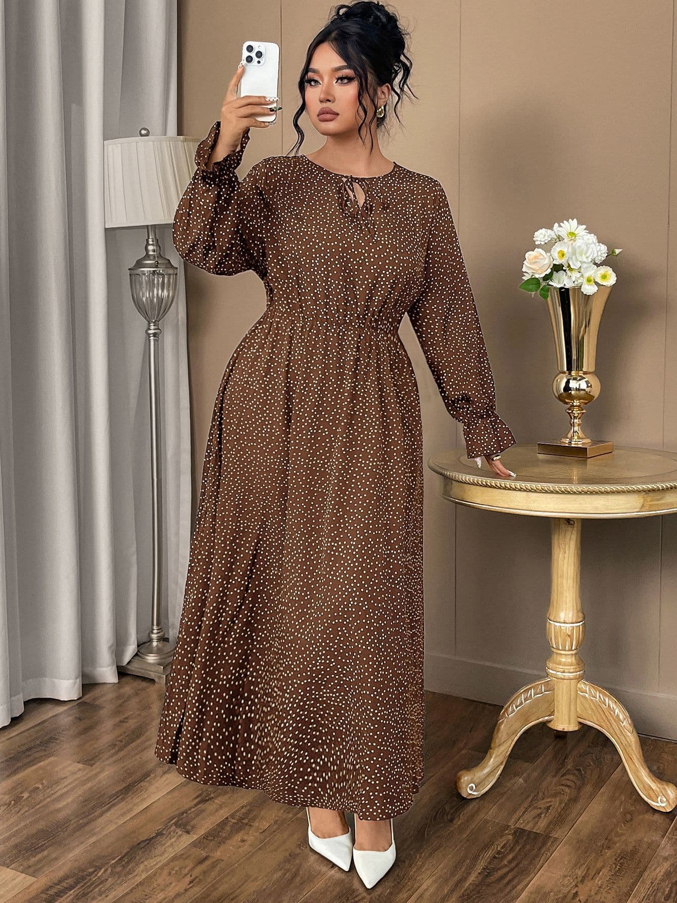 Amazon European and American Style Cross-border Plus Size Women's Dress 2026 Polka Dot Loose Long Sleeve Dress for Plus Size Women
