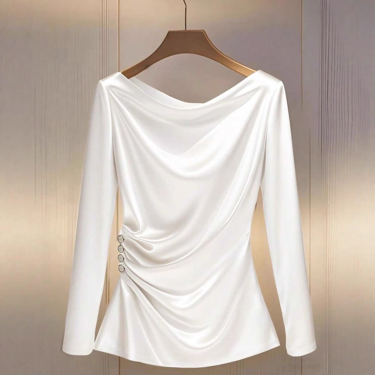 Women's European and American Cross-Border Sweet and Spicy One-Shoulder Long-Sleeve T-Shirt with Stylish Unique Fitted Waist and Irregular Design