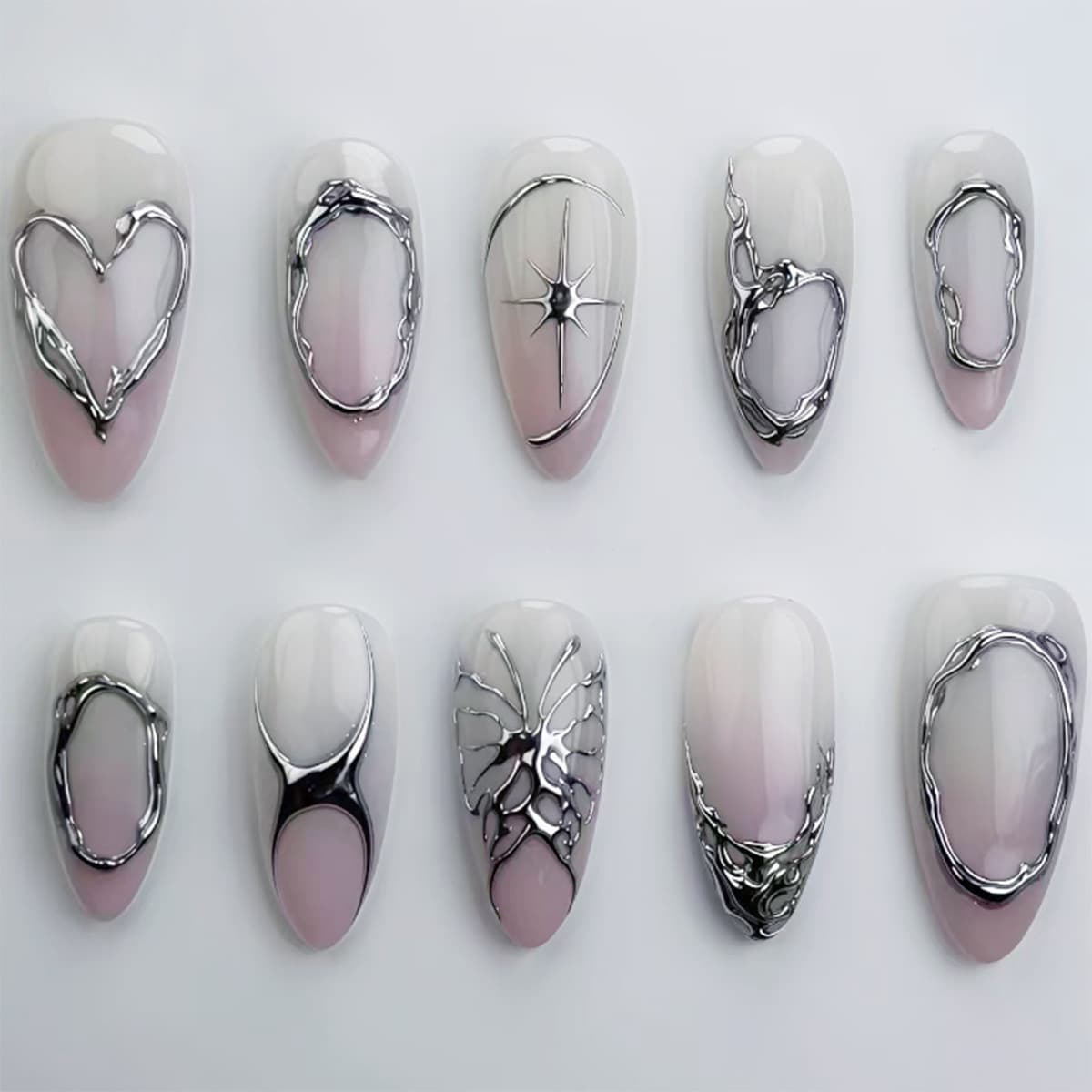 Foreign Trade 3D Cool Starry Graffiti European American Ins Style Detachable Press On Nails 24 Pieces