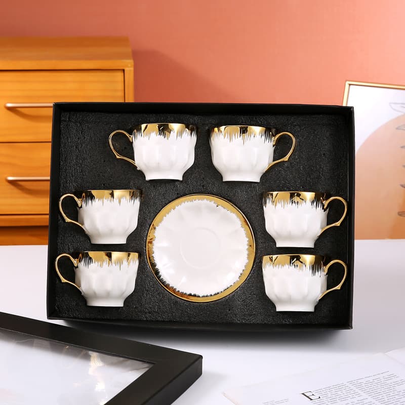 European Style Electroplated Coffee Cup and Saucer Set Afternoon Tea Cup Simple Cross-Border Ceramic Cup and Saucer High-End Tea Set Home Water Cup