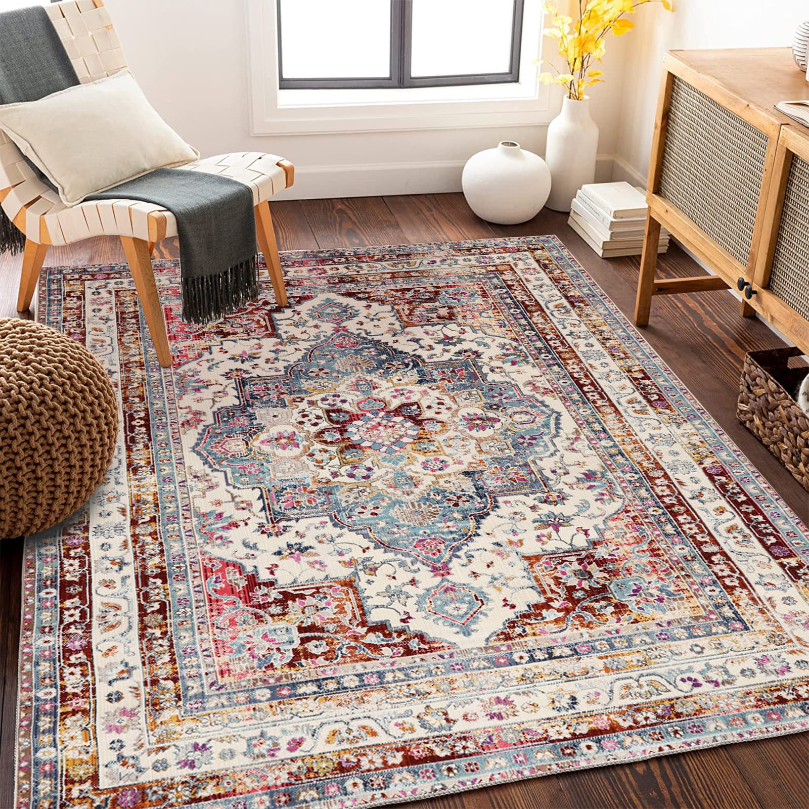 In Stock Retro Persian Carpet Living Room Large Area Dirt-Resistant Coffee Table Cushion Sofa Blanket Bedroom Easy-to-Care Bedside Blanket