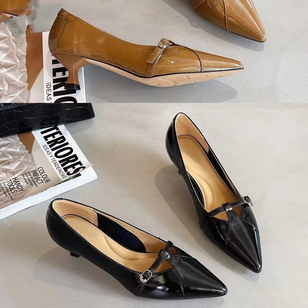 Zhuzhujia 2025 Spring New Metal Pointed Cat Heel Flats Shallow Mouth Shoes Niche Design Women's Shoes 188359