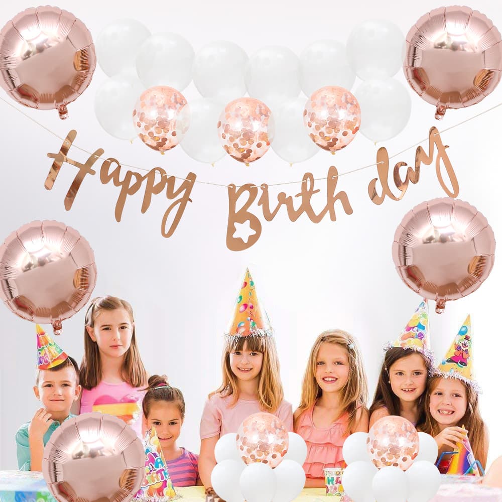 31pcs Amazon Birthday Banner Balloon Set Rose Gold Birthday Theme Party Decoration Balloons