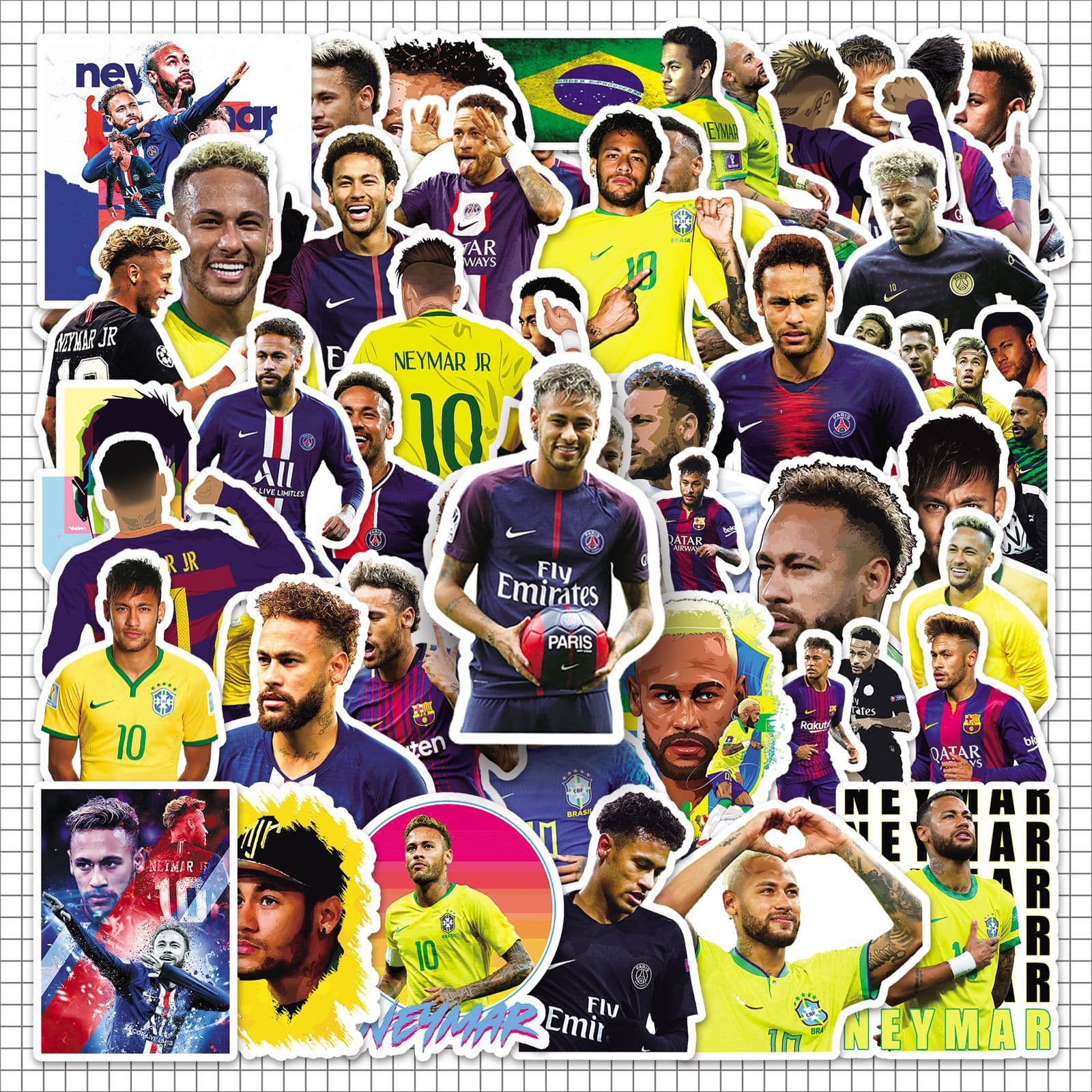 50-Pack Neymar Stickers Waterproof Decorative Thermal Cup Decals Football Player Sports Star Neymar Adorable Printed Stickers