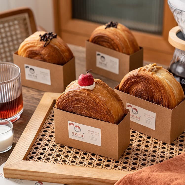 Kraft Paper Annual Ring Croissant Bread Paper Tray Packing Lunch Box Sandwich Baking Wheel Record Croissant Packaging Bottom Tray