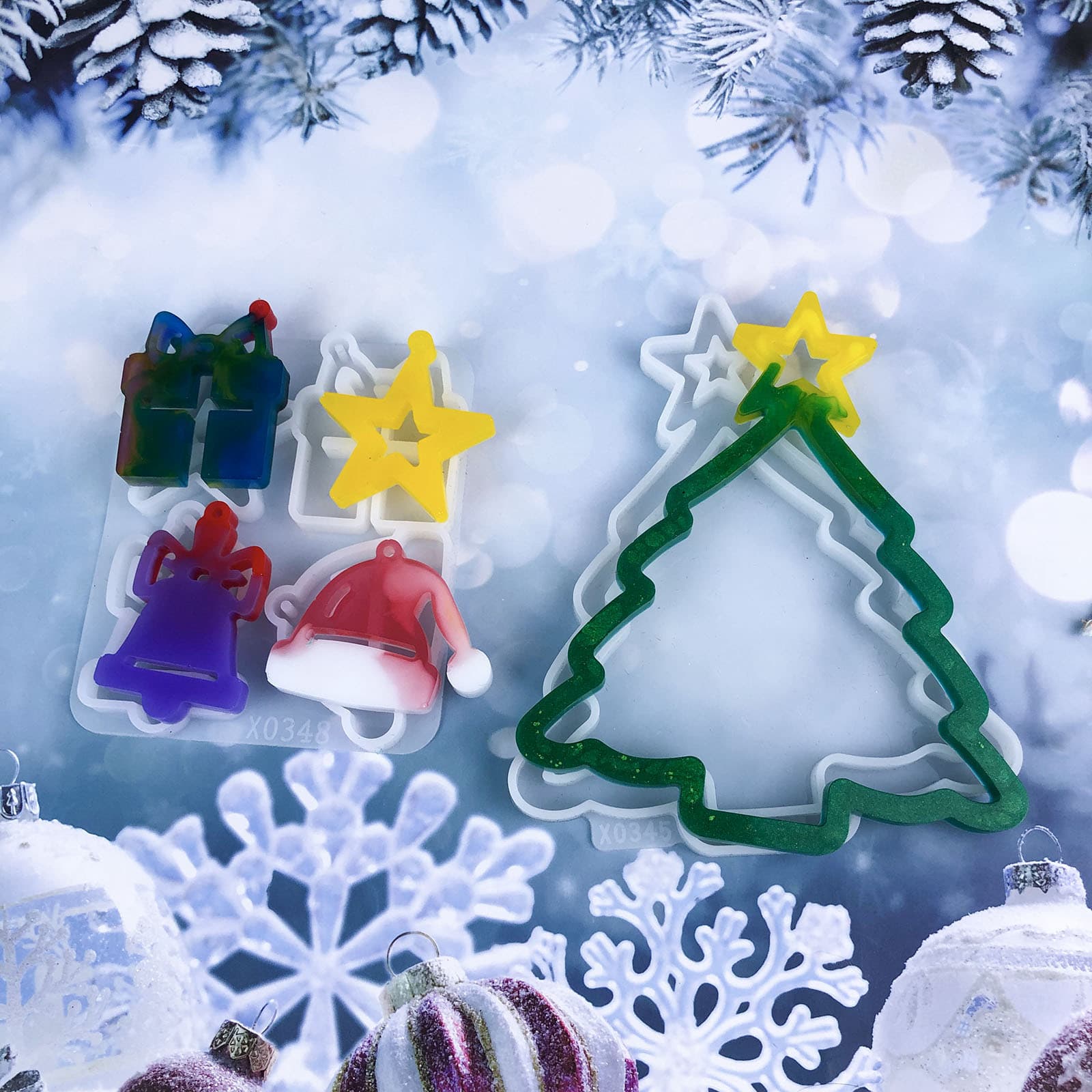 X0345+X0348 Christmas Tree Hanging Ring + Snowflake Hanging Series 1 Decorative Mold, DIY Silicone Mold