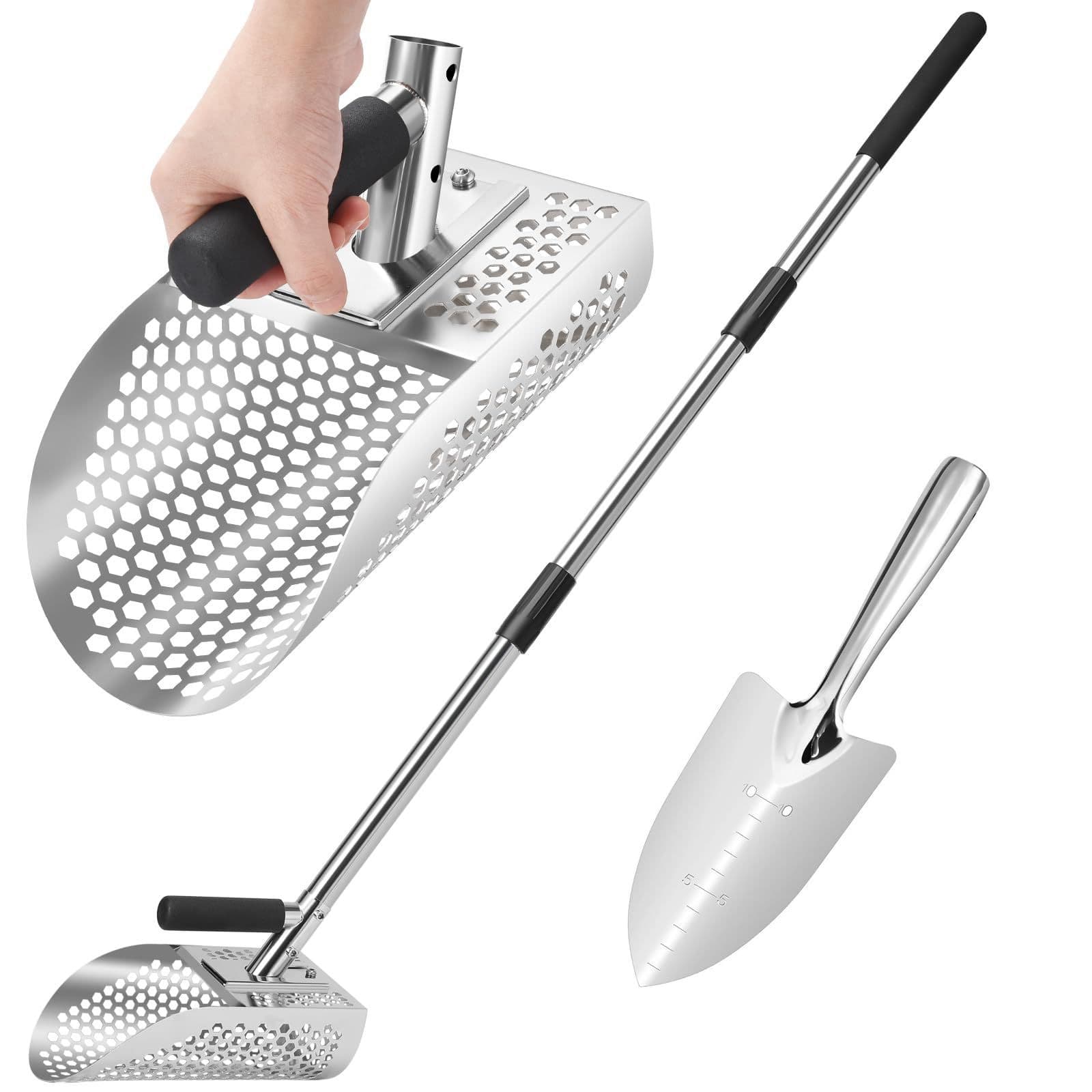 Long handle sand shovel, long handle heavy duty stainless steel metal detection sand shovel heavy duty durable marine anti-rust commercial shovel