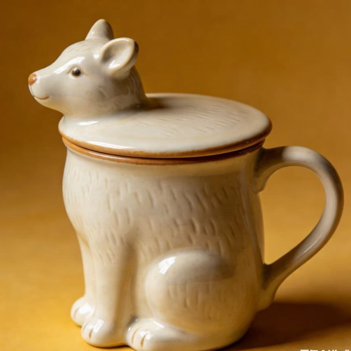 Hand-Painted Ceramic Animal-Shaped Mug, Export Order Puppy Mug with Lid