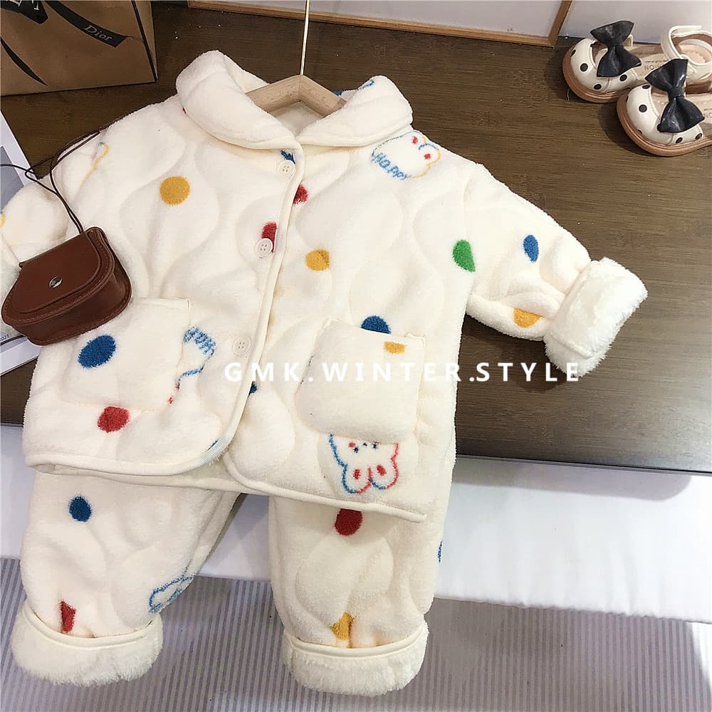 Children's Three-Layer Cotton Pajamas with Fleece Lining, Thick and Warm for Toddlers and Kids, Soft Homewear Set for Boys and Girls
