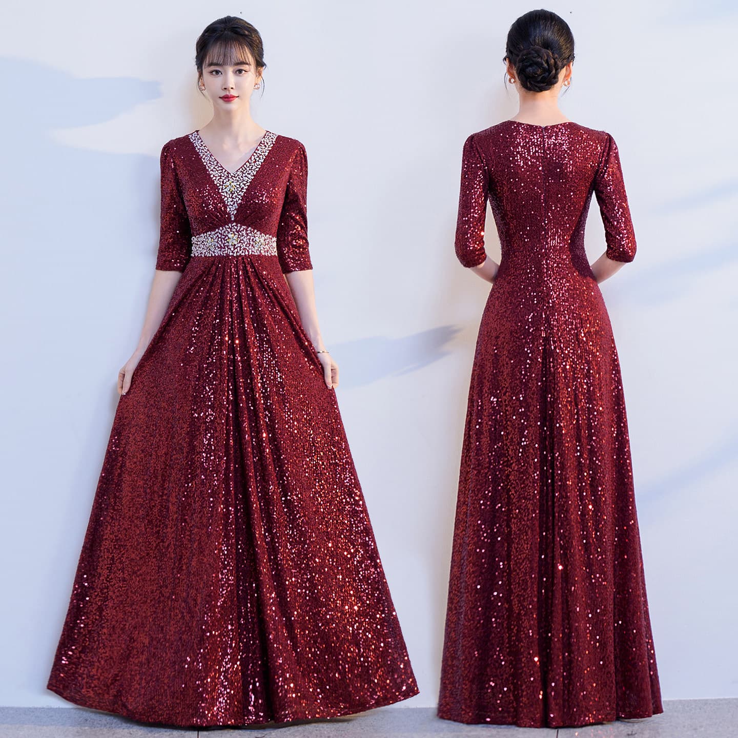 New Velvet Choir Performance Dress for Women, Long Gown for Adults, Students, Middle-Aged and Elderly, Competition Recitation Performance Dress