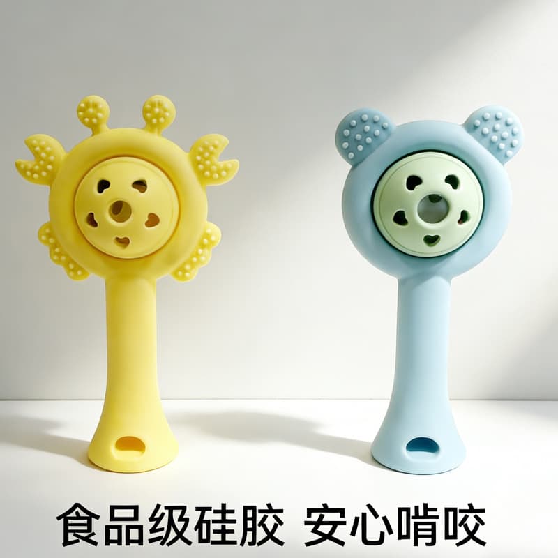 Cross-Border New Baby Silicone Rattle Teether Food-Grade Silicone Hand-Mimicking Toy Baby Molar Toy