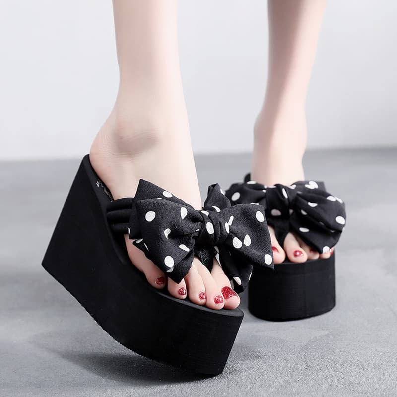 (Special Order) New Style Super High Heel Flip-Flops, Non-Slip Thick-Soled Beach Shoes, Sweet Bow-Knot Outdoor Sandals