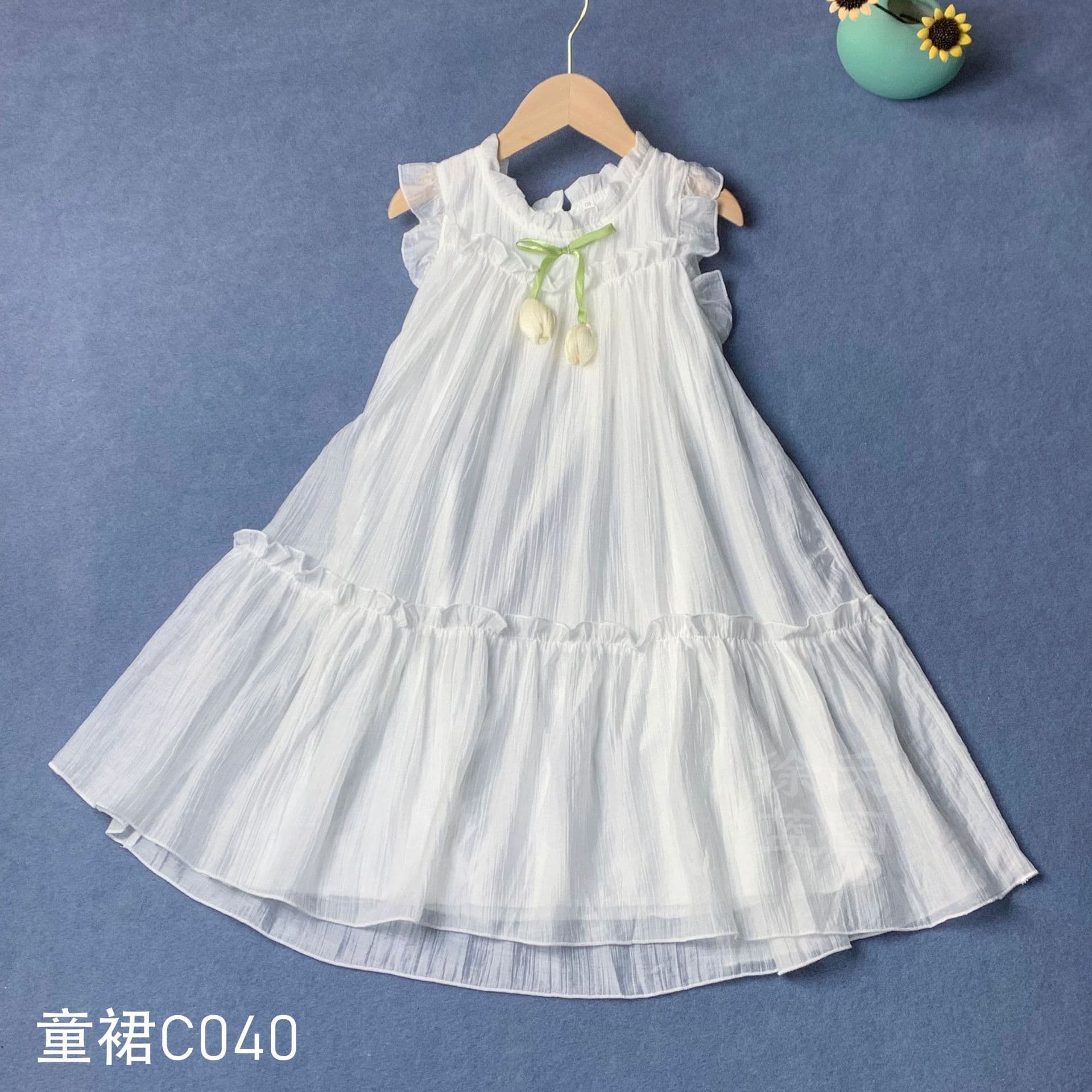 Tie-Dye White Base Summer Girls Dress Children's Summer Wear Tulip Sleeveless Little White Dress