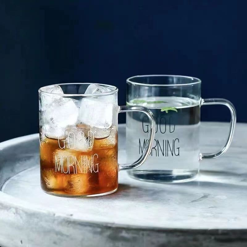 Borosilicate Glass Good Morning Mug, Heat-Resistant Transparent Straight Cup for Coffee and Milk