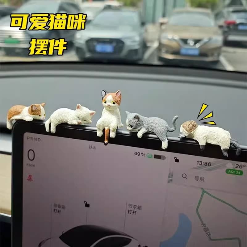 Cat-themed car screen ornament, car center console plush toy, car interior decoration, mini kitten.