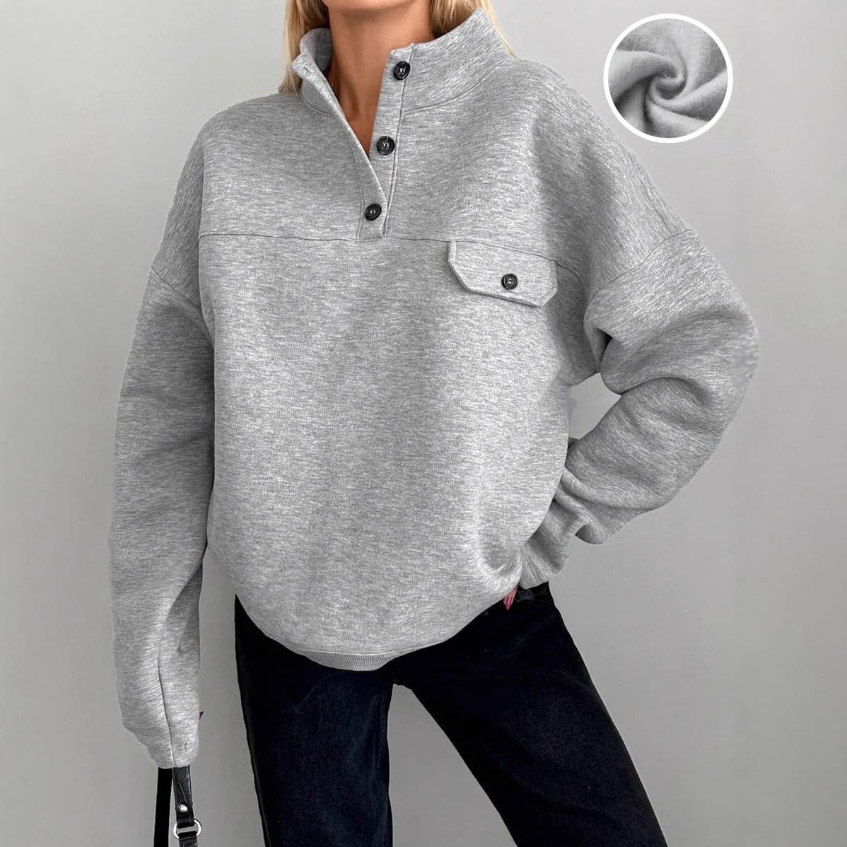 Cross-border 2025 new button stand collar sweatshirt fashion new loose niche design loose casual sweatshirt