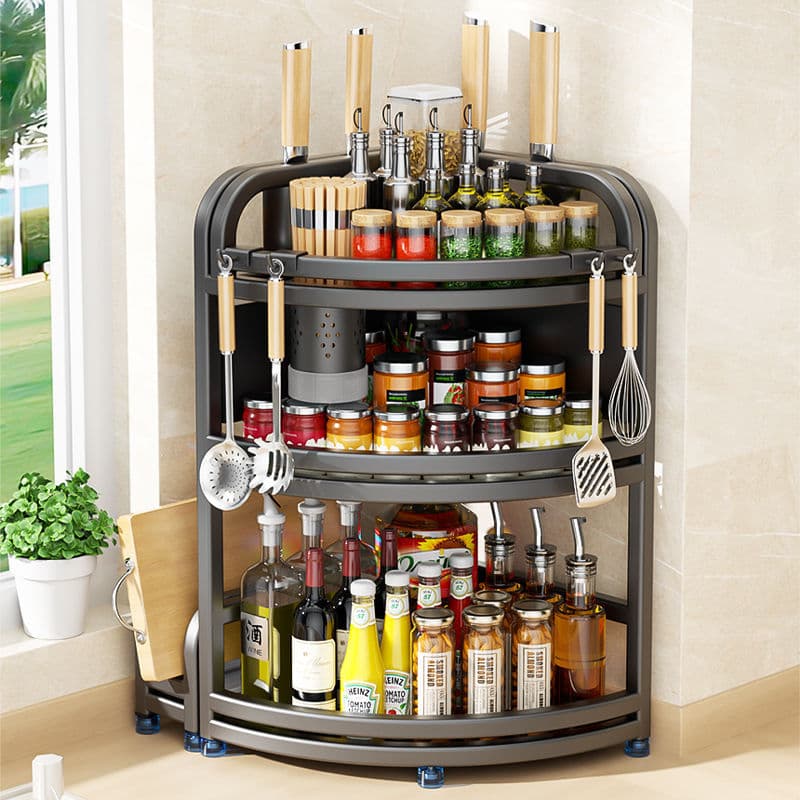 Stainless Steel Kitchen Storage Rack Corner Tripod Multi-Purpose Home Countertop Seasoning Spice Stand