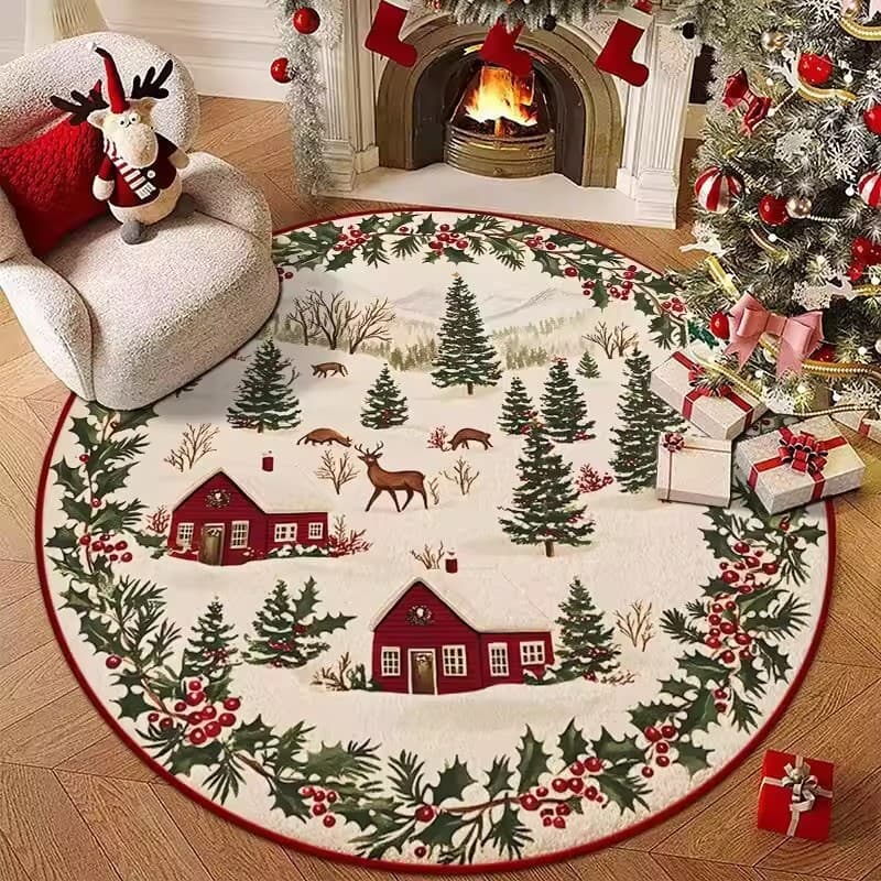 Amazon Hot Selling Christmas Living Room Crystal Velvet Carpet Round Stain-Resistant Easy-to-Clean Foot Mat Cross-Border Customizable