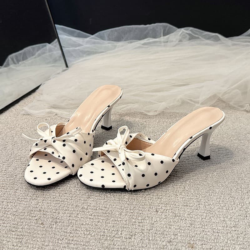 French Bow One-Strap Sandals Women 2026 Summer New Fashion Open-Toe High Heels Thin Heel Slide Sandals
