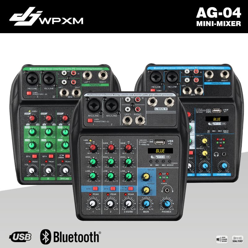 Cross-Border Bestseller 4-Channel Mini Mixer with Bluetooth Reverb for Stage, PC, Live Streaming USB Mini Audio Mixer