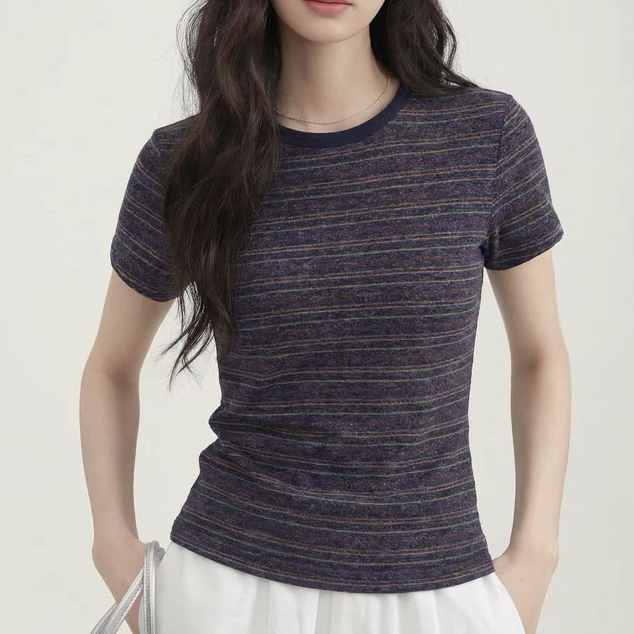 American Sporty Style Cropped Slim Fit T-Shirt for Women Summer Bodycon Tight Short Top
