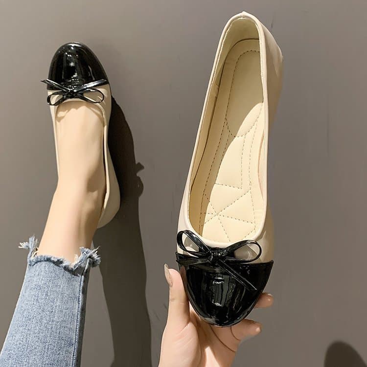 2025 New Korean Style Fashion Bow Flat Shoes for Women, Round Toe, Flat Heel, Casual, Large Size, Shallow Mouth, Casual Loafers