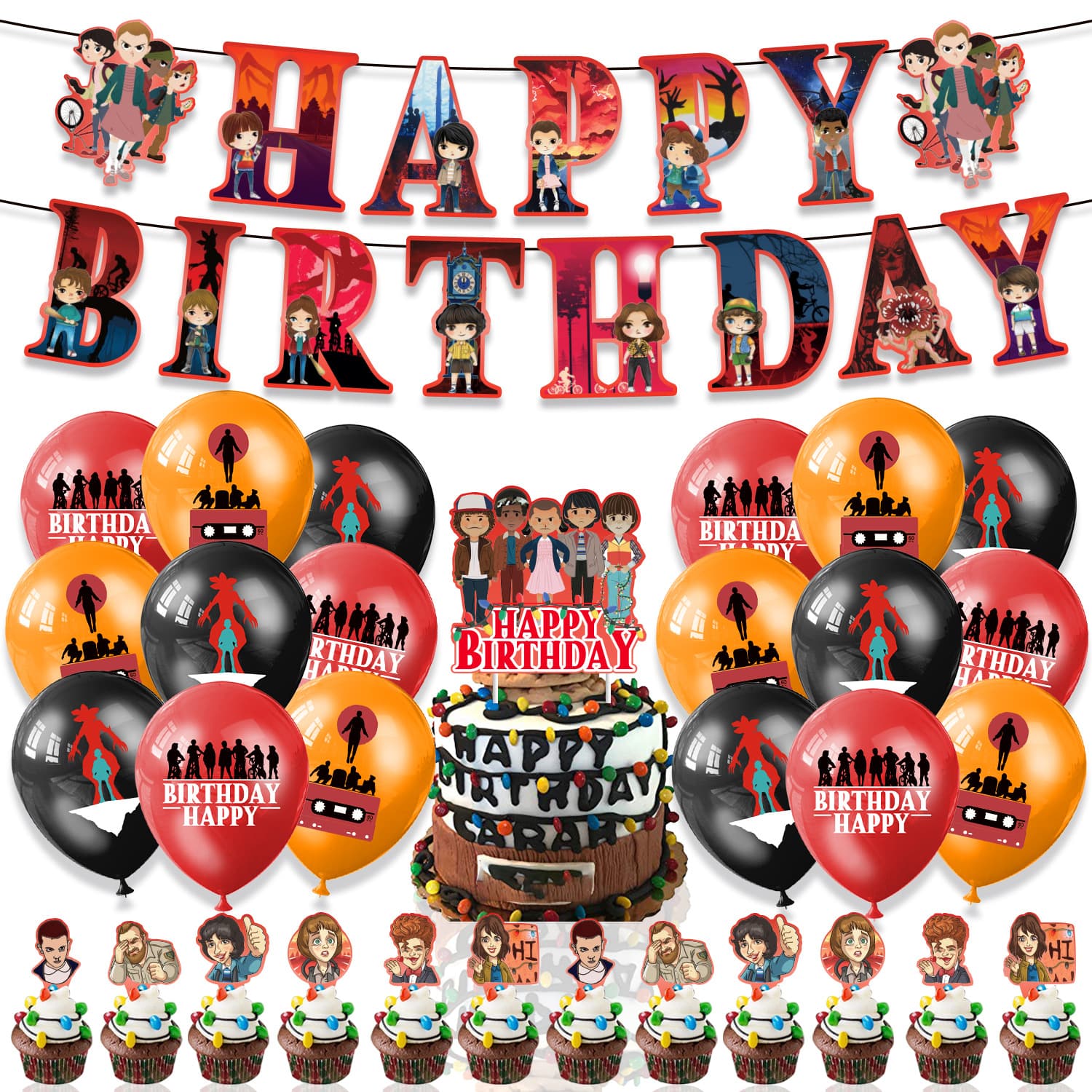 Stranger Things Themed Birthday Party Decoration Stranger Things Flag Cake Insert Balloon Garland